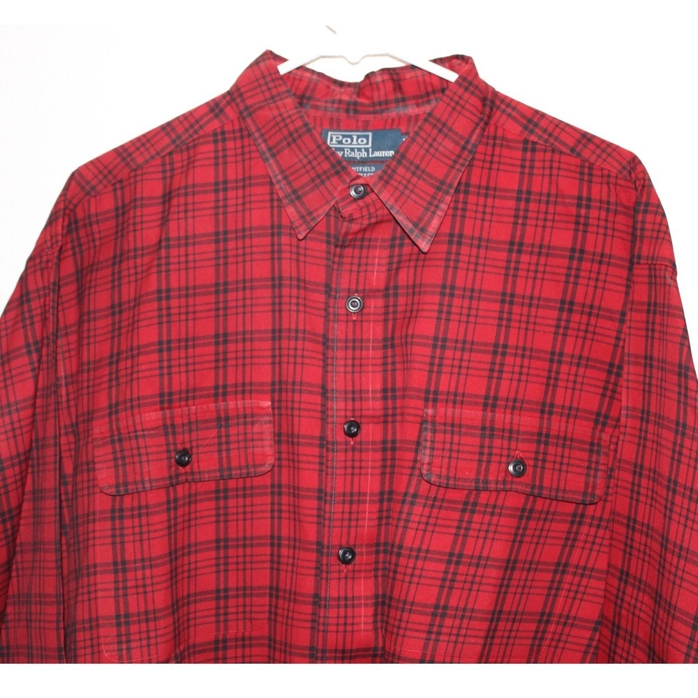 Polo Ralph Lauren Mens XL Red Black Plaid Long Sleeve Button Down Shirt